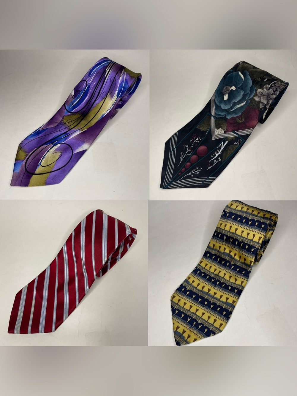 Lot of 4 VTG Silk Neckties Bugatti J. Garcia